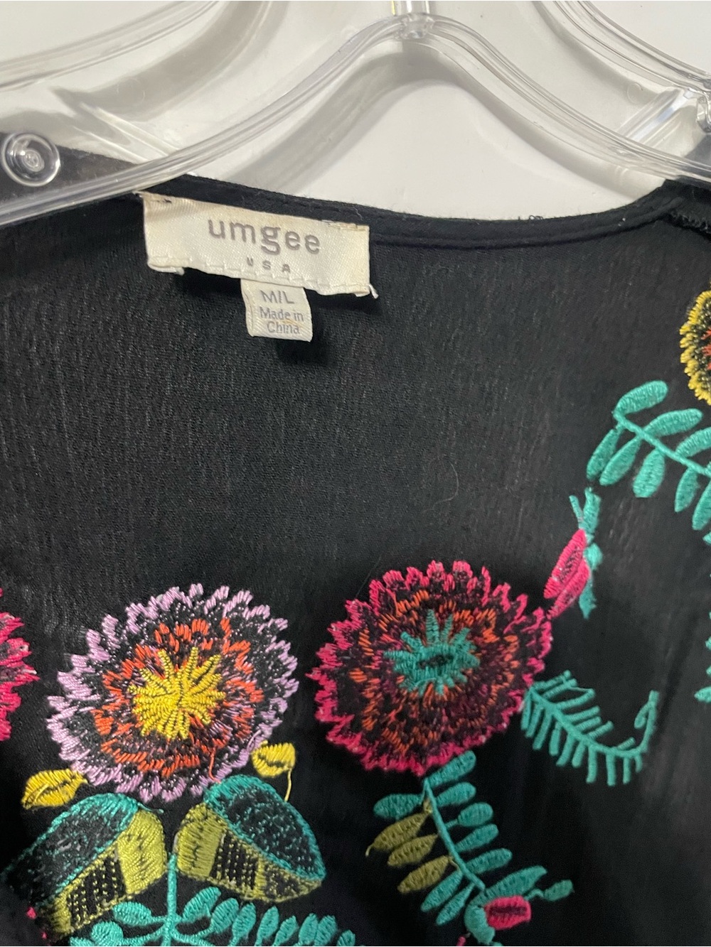 Women’s UMGEE Kimono Top Floral Embroidered black bold multi color  M/L boho - Picture 4 of 14